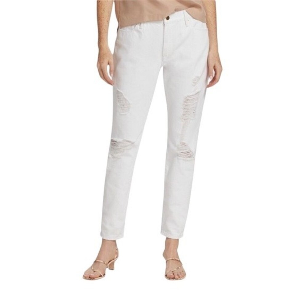 Frame Le Garcon Straight Leg High Rise Distressed Jeans Rigid Destroyed Holes